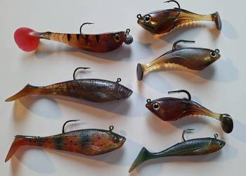 Przynęty wędkarskie 7 szt.: miękkie, uzbrojone 20g - 40 g.