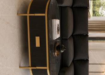 Grafitowy stolik kawowy glamour Omega ryflowany 124x71x48