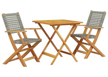 3-cz. zestaw mebli bistro szary rattan PE i lite drewno WM-3281875