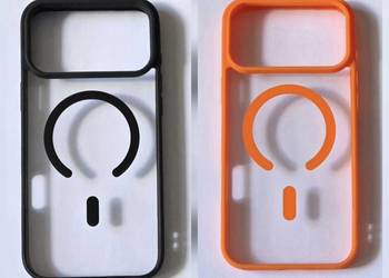 Etui przezroczyste pomarańczowe i czarne z MagSafe na iPhone'a 17 pro max