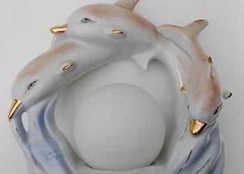 Delfiny - lampka ceramiczna glazura ze złotą farbą - PRL