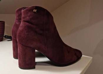 Zamszowe botki na słupku bordo / śliwka | naturalny zamsz| eleganckie | wło