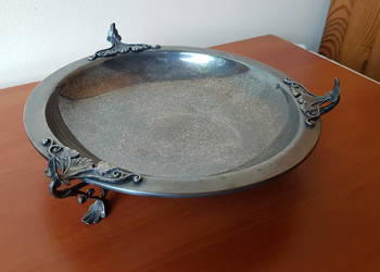 Sygnowana, platerowana patera na nóżkach Resovia, plater, PRL