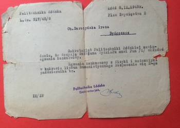 ( 1679 ) Pismo Z Politechniki Łódzkiej, Dorożyńska