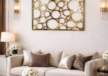 Złoty panel dekoracyjny / obraz ażurowy kółka glamour 120x80