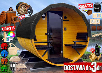 SAUNA Ogrodowa 400cm + PRZEBIERALNIA + PRZEDSIONEK + GRATIS Beczka + Akces.