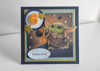 Kartka urodzinowa ręcznie robiona Star Wars baby Yoda