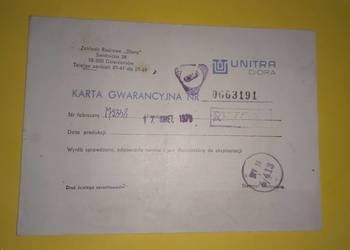 Sprzedam kartę gwarancyjną unitra diora