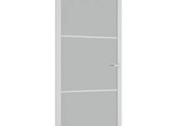 Drzwi wewnętrzne, 93x201,5 cm, białe, matowe szkło i aluminium（350578）
