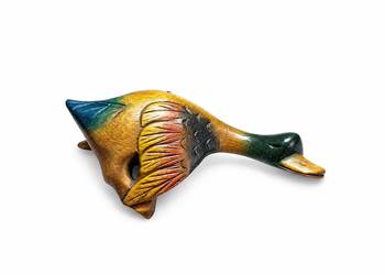 Vintage drewniana kaczka rzeźbiona Shelf Sitter – Folk Art Retro
