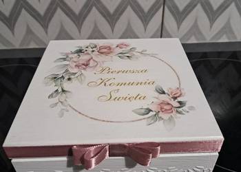 Szkatułka komunijna róże z życzeniami handmade