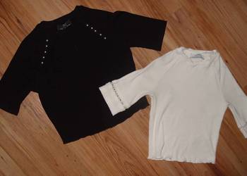 Dwie prążkowane bluzeczki_BERSHKA_r xs/s czarna i ecru