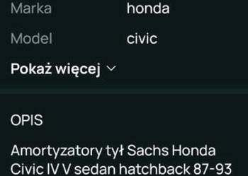 Amortyzatory tył Sachs Honda Civic lV V crx || Iii