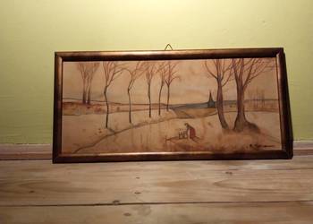Stary piękny obraz akwarela - Nad wodą  - Rafał Malczewski Nr 1