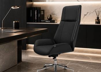 Czarny fotel gabinetowy Luxury Premium ze srebrną podstawą