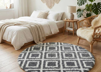 Dywan okrągły do salonu shaggy DECOR antypoślizgowy miękki puszysty 140x14…