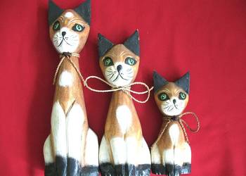 Kot - kocia rodzina - Stare Figurki Bali styl - drewno - 21 x 16,5 x 11,5cm