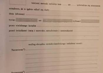 Świadectwo zaślubin LATA 30 XX wieku , czyste , nie używane