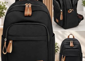 Stylowy Czarny Plecak Damski | Lekki Miejski Plecaczek z Tkaniny Premium