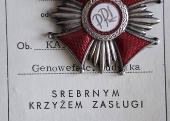Srebrny Krzyż Zasługi PRL + dokument (nadanie dla kobiety)