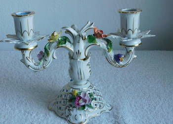 Świecznik porcelanowy 2 ramienny Dresden Niemcy nr 436 Fiaf