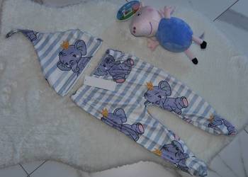 Śliczny komplet śpioszki + czapka 74 86