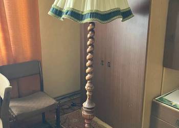 Lampa stojąca podłogowa egzotyczne drewno abażur PRL