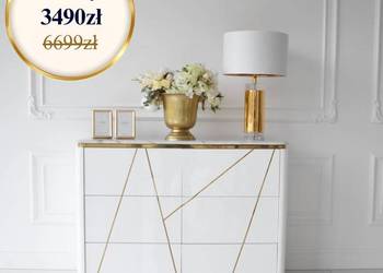 Komoda AVENUE Glamour 120cm Biało-Złota Wysoki Połysk Lakierowana OUTLET