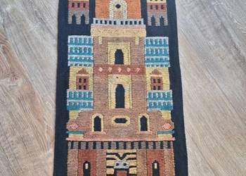 Polski gobelin wełniany europejski projekt wieży makata cepelia vintage