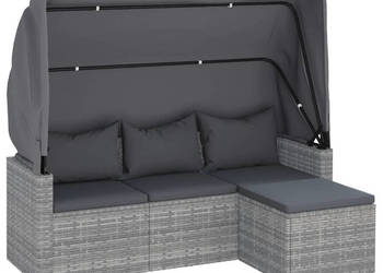 3-os. sofa ogrodowa z daszkiem i podnóżkiem szara polirattan WM-362335