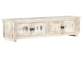 Szafka pod TV biała 140x30x35 cm lite drewno mango WM-286388