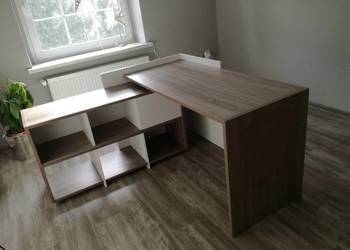 Biurko z regałem 120x120 biały dąb truflowy