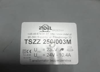 Transformator  Bezpieczeństwa 230V 24V 10.4A TSZZ 230/003M