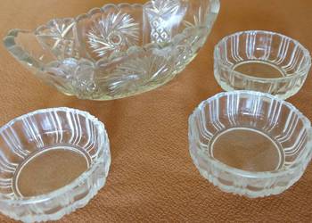Żardiniera.Cukiernica szklana szlifowana.Szklane podstawki.