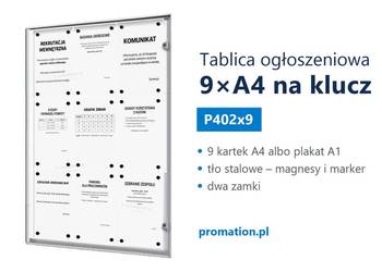 Tablica ogłoszeniowa magnetyczna 9×A4 do klatki, urzędu i hotelu P402x9