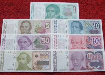 ARGENTYNA Kolekcjonerskie Banknoty Zestaw - 7 sztuk UNC