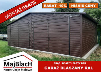 A209-Duży Garaż Blaszany Brązowy 2 bramy uchylne Garaże Blaszane -Maj-Blach