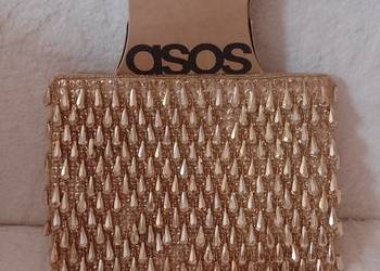 ASOS/ Złota, bogato zdobiona torebka do ręki, kopertówka z Londynu