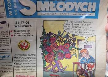 Świat Młodych 29/1988 - numer z rysunkiem Szarloty Pawel, komiks Binio Bill
