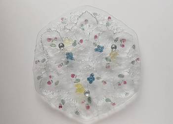 Patera Poziomki / Strawberry na nóżkach, kolorowe elementy, Ząbkowice, PRL