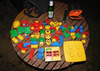KLOCKI LEGO DUPLO LATA 80S/90S ANTYCZNE ZŁOTA RYBKA WÓZEK DOMEK TWARZE