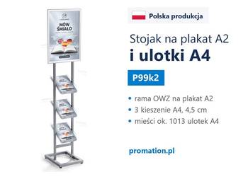 Srebrny stojak metalowy na foldery A4 i plakat A2 - wyposażenie urzędu