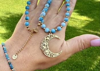 Naszyjnik kamienie naturalne Larimar księżyc luna lunula