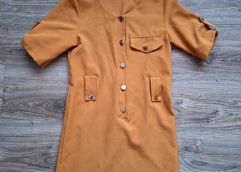 Śliczna musztardowa sukienka na guziczki 36 z paskiem