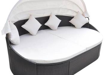 vidaXL Łóżko ogrodowe z baldachimem, polirattan, brązowe(SKU:41831)