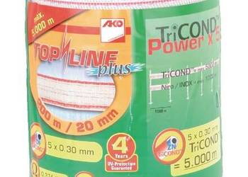 Taśma ogrodzeniowa Top Line Plus, 20 mm 200 m, biało/czerwona AKO 449551