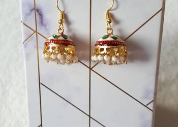 Małe kolczyki indyjskie jhumka jhumki dzwonki złoty kolor kolorowe boho Bol