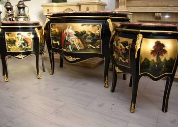 Trzy Królewskie Malowane Komody - Blat Marmur 3 x Komoda Malunki Ludwik