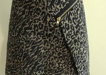 Spódnica Imprezowa Krótka ZłotoCzarna Modne Cętki Trapezowa Żakardowa L