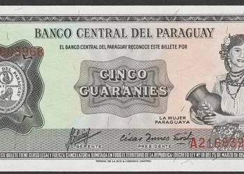 Paragwaj	5 guaranies 1952 - A - stan bankowy UNC